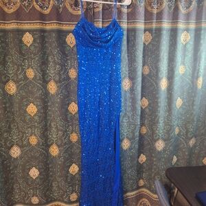 Crystal Doll Royal Blue Sequin Prom Dress